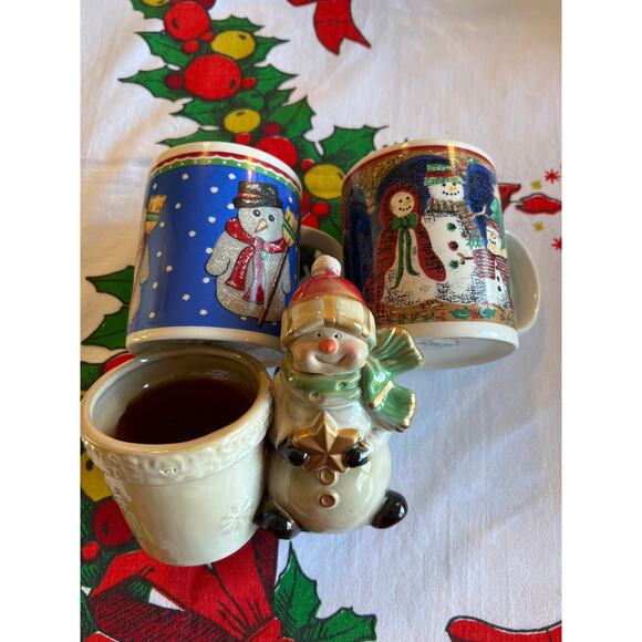 Snowman Plantar & 2 Snowman Mugs - Picture 1 of 6